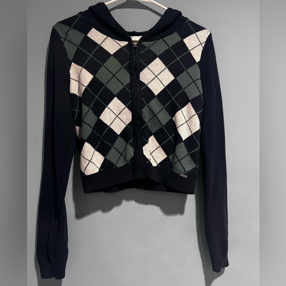 Blue and Green Cropped Hollister Zip-Up (Size Small)